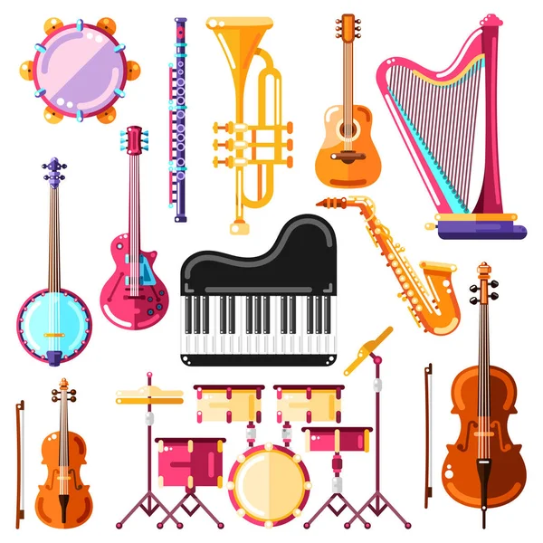 Ilustracja Wektora Instrumentów Muzycznych Kolorowe Pojedyncze Ikony Zestaw Elementów Konstrukcyjnych — Wektor stockowy