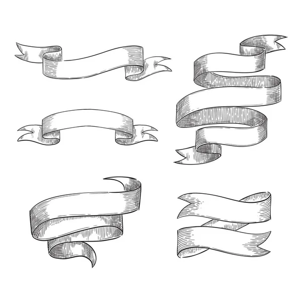Стрічкові Банери Ескіз Векторні Ілюстрації Рука Намальована Ізольовані Елементи Дизайну — стоковий вектор