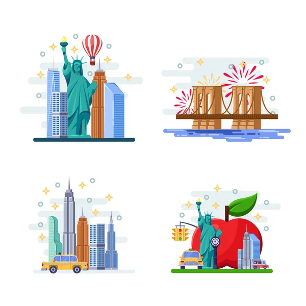 Путешествие Нью Йорк Векторная Плоская Иллюстрация Символы Города Достопримечательности Знаменитые — стоковый вектор
