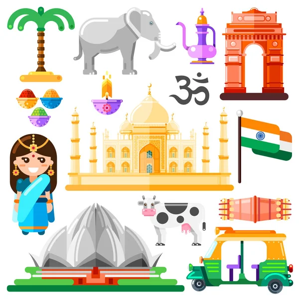 Travel India Vector Icons Design Elements Indian National Symbols Landmarks — Stock Vector