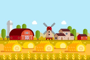 Çiftçilik ve tarım kavramı. Buğday tarlalarının, değirmenlerin, köy evlerinin temsili. Kırsal tarım arazisi geçmişi.