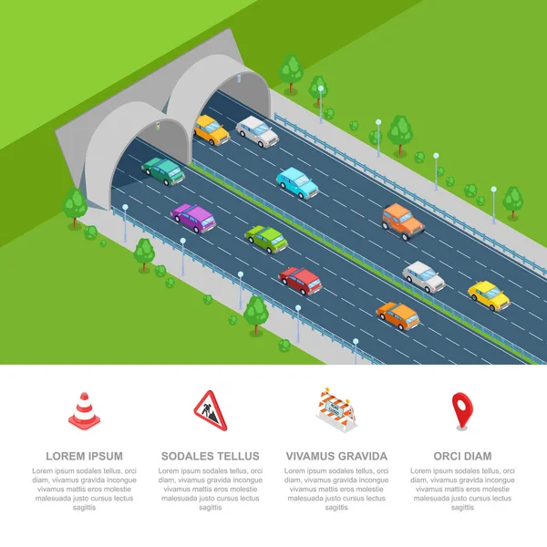 Illustrazione Isometrica Del Vettore Stradale Del Tunnel Trasporto Moderno Concetto — Vettoriale Stock