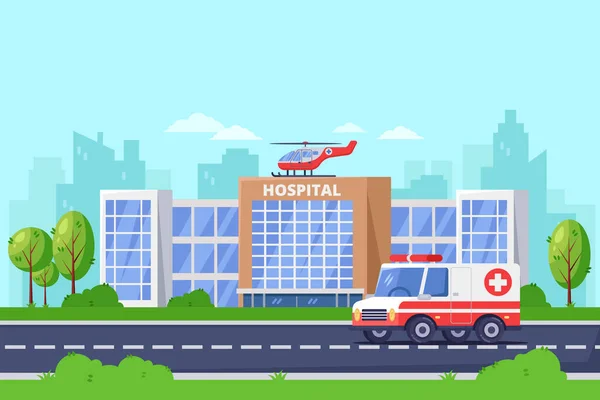 Hôpital Ville Bâtiment Moderne Vecteur Plat Illustration Clinique Centre Médical — Image vectorielle