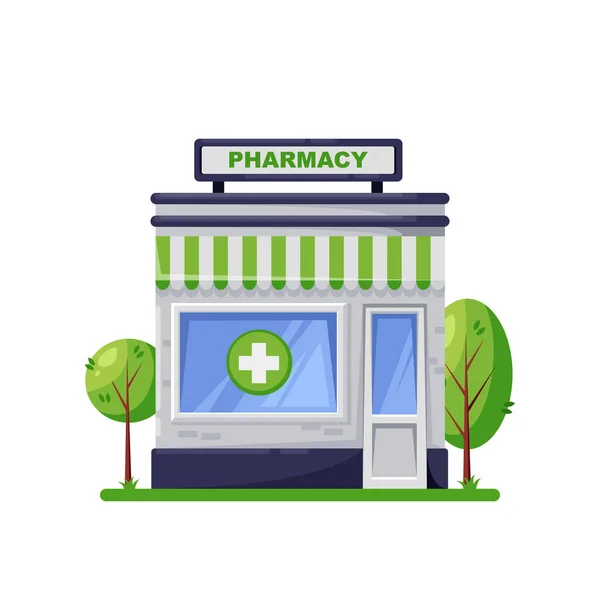 Edificio Farmacia Aislado Sobre Fondo Blanco Verde Farmacia Tienda Exterior — Vector de stock