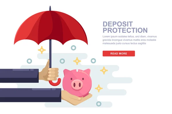 Ahorro Protección Depósito Dinero Ilustración Plana Vectorial Mano Humana Sosteniendo — Vector de stock