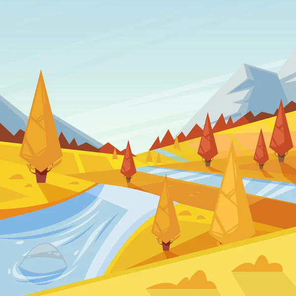 秋の風景 牧草地や山のベクトル秋のイラスト 自然の屋外の背景 — ストックベクタ