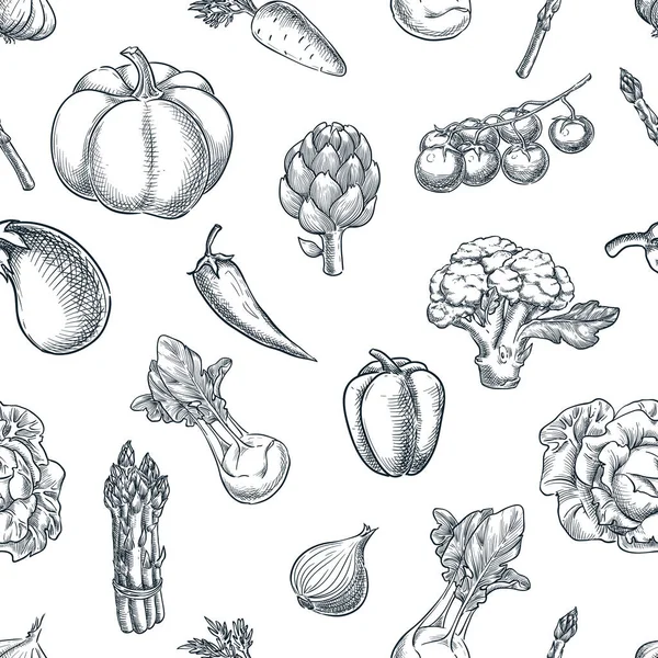 Légumes Sans Couture Motif Blanc Noir Illustration Croquis Vectoriels Exploitation — Image vectorielle