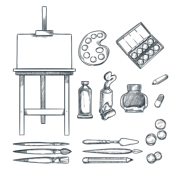 Художественные Принадлежности Векторная Иллюстрация Рисунок Живопись Элементы Дизайна Каллиграфии Ручной — стоковый вектор