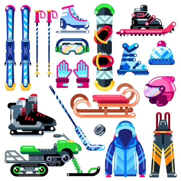Equipo Deportes Invierno Ropa Accesorios Conjunto Iconos Elementos Diseño Aislados — Vector de stock