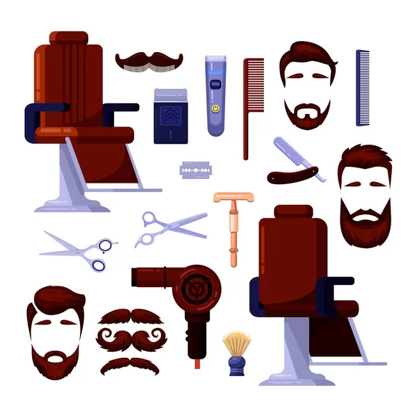 Barbershop Mens Salon Icons Vector Design Elements Barber Shaving Hairdresser — Stock Vector