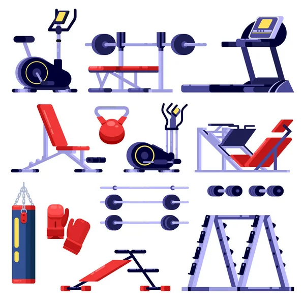 Gym Fitness Club Equipment Set Training Apparatus Vector Isolated Illustration — Stock Vector