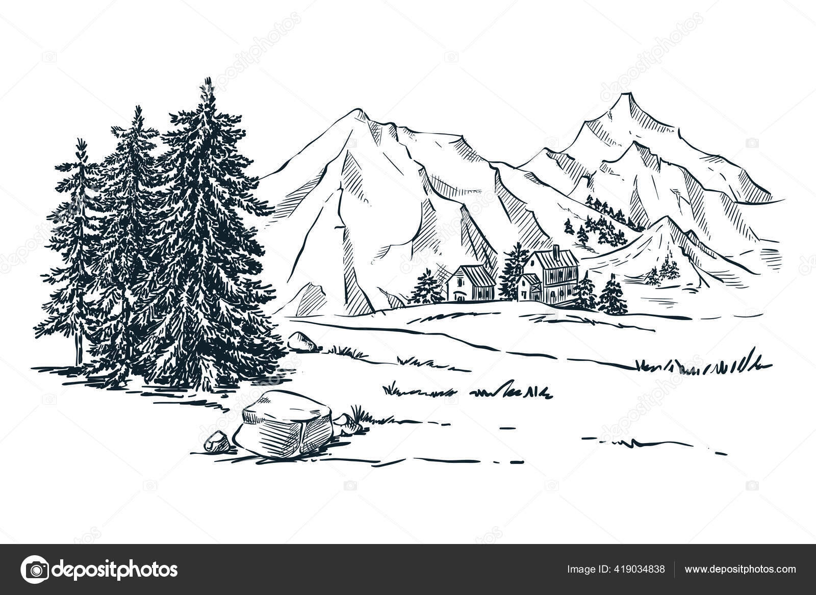 Serenity in Nature Tranquil Mountain Landscape Coloring Page | MUSE AI