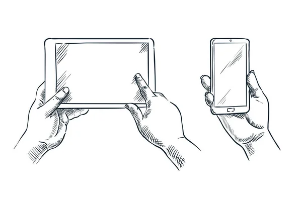 Nsan Eli Akıllı Telefon Tablet Tutar Beyaz Arka Planda Izole — Stok Vektör