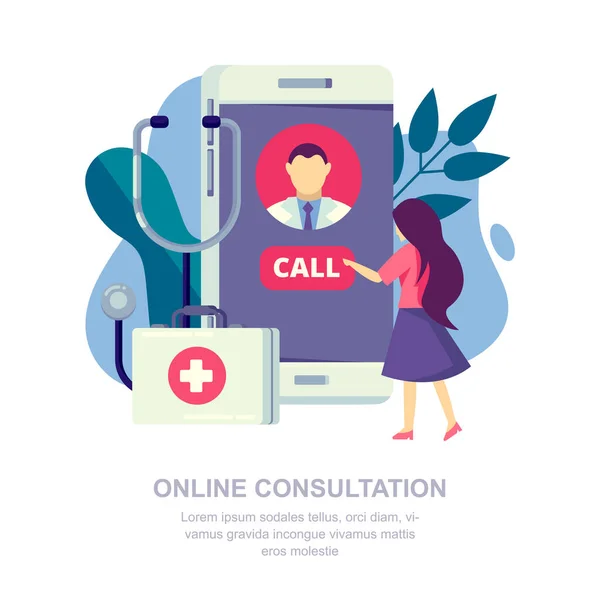 Online Medische Consultatie Mobiel App Concept Patiënt Belt Een Dokter — Stockvector