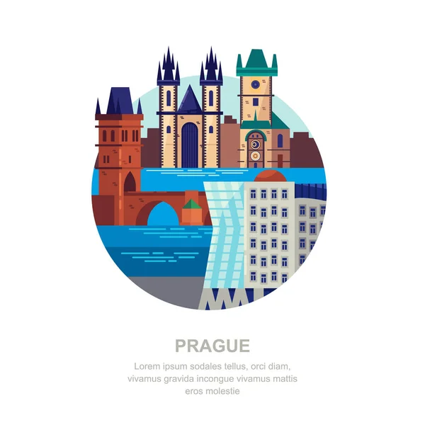 Viaje Para República Checa Ilustração Vetorial Plana Símbolos Cidade Praga — Vetor de Stock