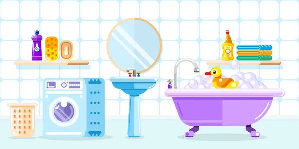 Interior Del Baño Ilustración Estilo Plano Vectorial Juguetes Ducha Para — Vector de stock