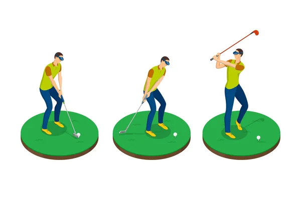 打高尔夫球的人 矢量3D等距图解 高尔夫秋千级 隔离的设计元素 户外休闲活动概念 — 图库矢量图片