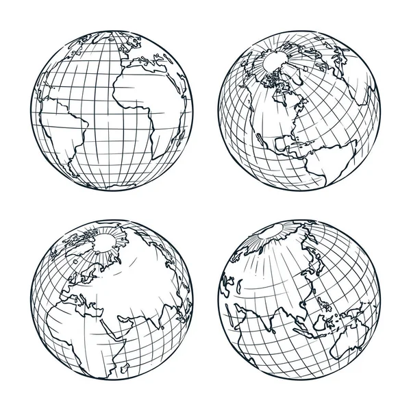 Земля Планета Векторні Ескізи Ілюстрації Набір Каракулів Намальований Вручну — стоковий вектор
