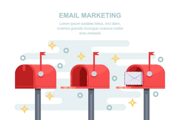 Post Mail Marketing Strategie Business Concept Gesloten Open Rode Brievenbus — Stockvector