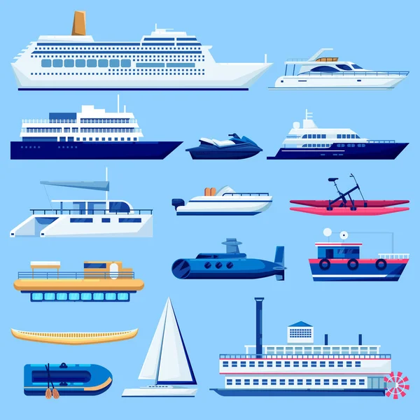 Water Vessel Transport Icons Set Vector Flat Vehicle Illustration Sail — Stock Vector