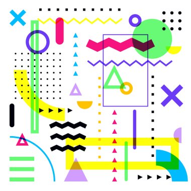 Geometrik soyut arkaplan. Beyaz arkaplanda renkli vektör tasarım elemanları. Çokrenkli şekiller ayarlandı.