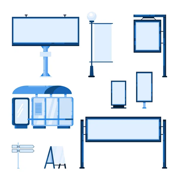Publicité Extérieure Rue Éléments Conception Plats Vectoriels Panneaux Affichage Vides — Image vectorielle