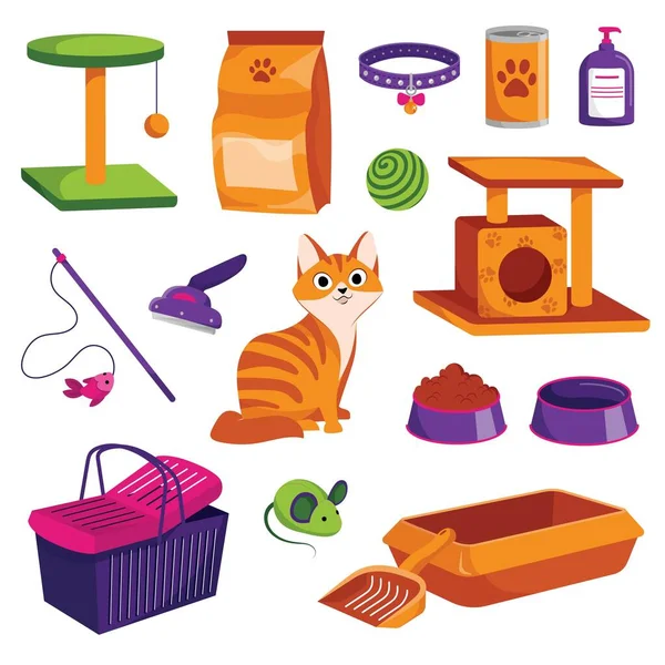 Εικονίδια Από Κατάστημα Ζώων Cat Εμπορευμάτων Διάνυσμα Εικονογράφηση Κινουμένων Σχεδίων — Διανυσματικό Αρχείο
