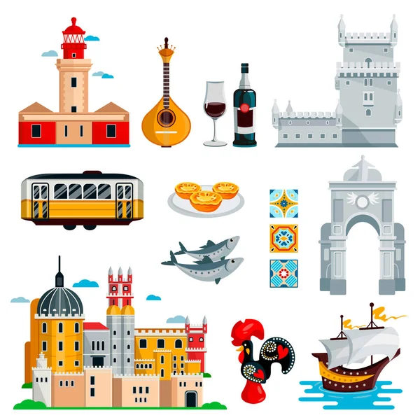 Viaje Portugal Iconos Elementos Diseño Aislados Conjunto Vector Portugués Lisboa — Vector de stock
