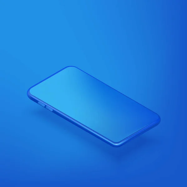 Smartphone Horizontal Mockup Design Template Vector Realistic Isometric Illustration Blue — Stock Vector