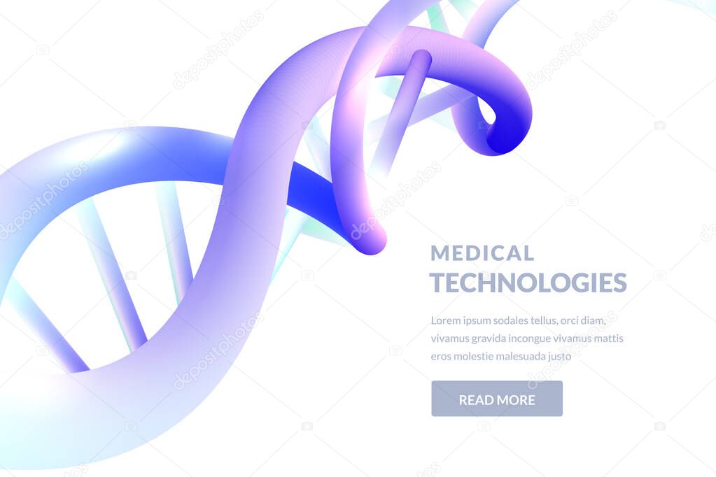 Abstract 3d gradient DNA isolated on white background. Vector illustration. Medical technology, biotechnology, science research concept.