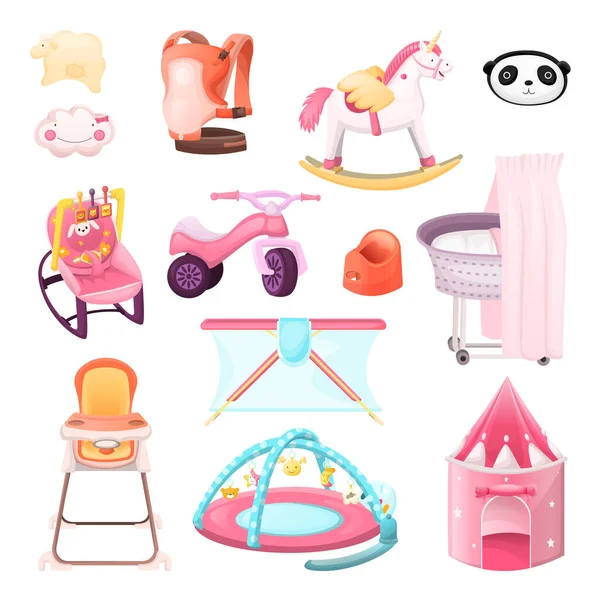 Conjunto Artículos Esenciales Para Bebés Iconos Vectoriales Elementos Diseño Color — Vector de stock