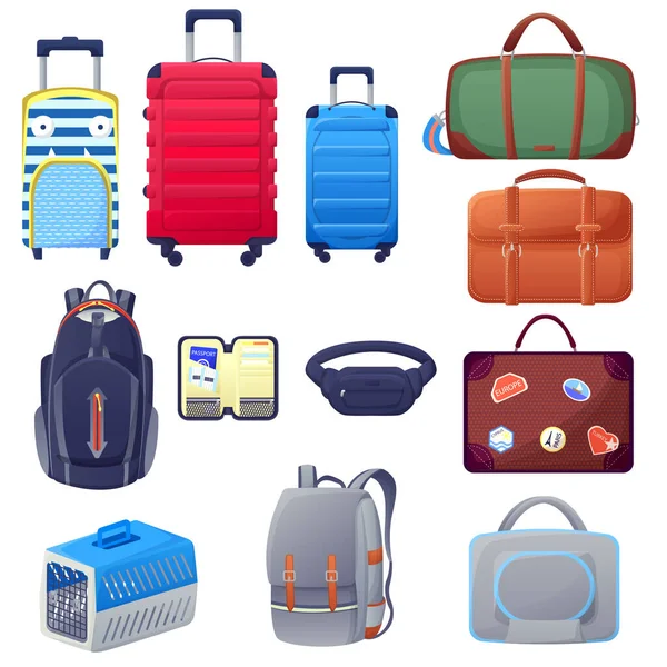Koffer Und Handtaschen Sind Symbole Gestaltungselemente Für Reisegepäck Vektor Karikatur — Stockvektor