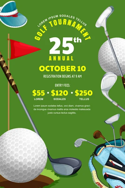 Torneo Golf Poster Biglietto Banner Modello Design Illustrazione Del Cartone — Vettoriale Stock