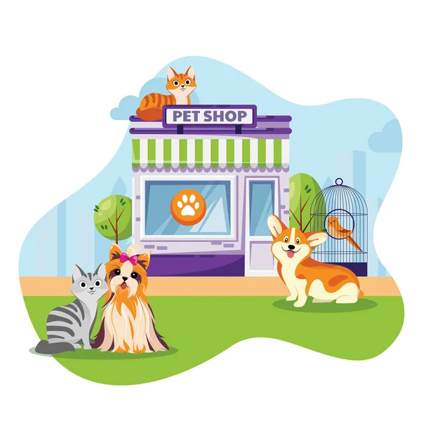 Pet Store Vet Clinic Facade Vector Flat Cartoon Illustration Cats — Stock Vector