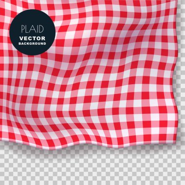 Masa örtüsü ya da ekose gerçekçi vektör çizimi. İzole edilmiş şeffaf arkaplan üzerine kırmızı gingham tekstil battaniyesi. Soyut yemek menüsü arka planı.