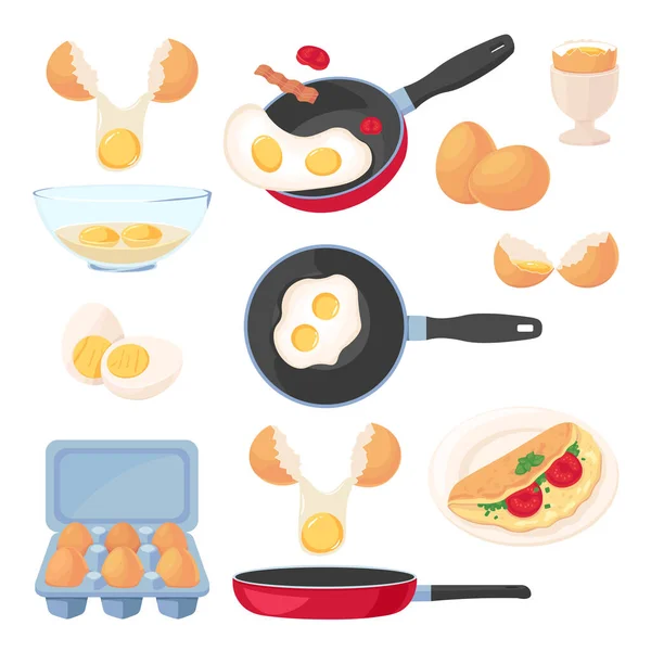 Oeufs Éléments Conception Ensemble Isolé Sur Fond Blanc Repas Petit — Image vectorielle