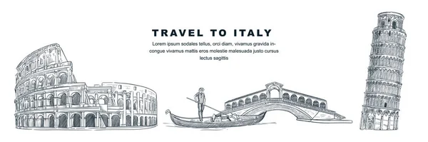 Viaje Italia Dibujado Mano Elementos Diseño Dibujo Vectorial Ilustración Del — Vector de stock
