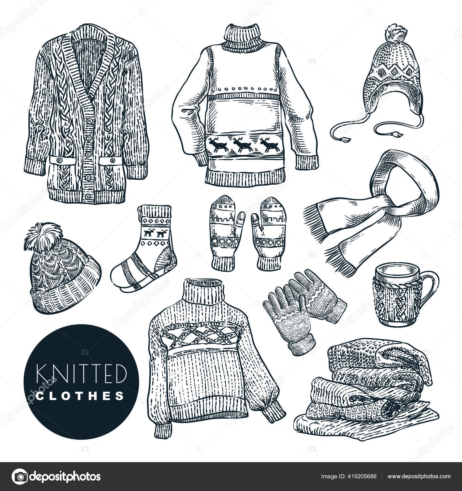 Πλεκτά Χειμωνιάτικα Και Φθινοπωρινά Ρούχα Λευκό Φόντο Εικονογράφηση Σκίτσο  Διάνυσμα Διανυσματικό Αρχείο από ©QualitDesugn419205686