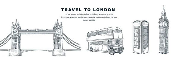 Cestování Londýna Ručně Kreslené Designové Prvky Vektorový Náčrtek Velkého Bena — Stockový vektor