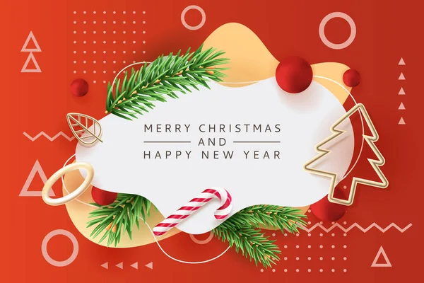 Vrolijk Kerstfeest Gelukkig Nieuwjaar Poster Banner Wit Frame Vector Realistische — Stockvector