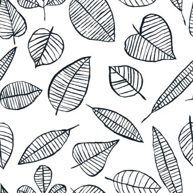 Sonbahar siyah beyaz suluboya kusursuz desen bırakır. Moda tekstil baskısı, ambalaj, duvar kağıdı ya da arka plan için Doodle İskandinav modası tasarımı. Vektör el çizimi mürekkep çizimi.