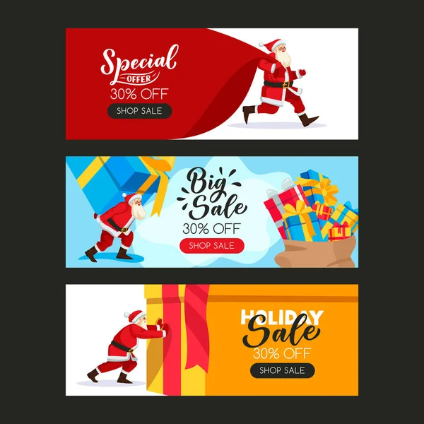 Cartel Navidad Año Nuevo Con Santa Claus Saco Grande Cajas — Vector de stock