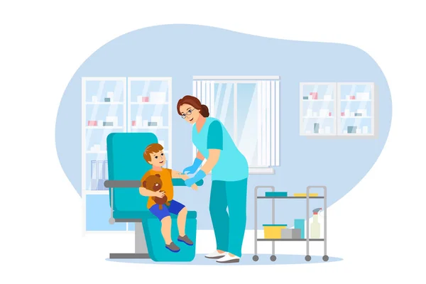 Vacunación Inmunización Ilustración Dibujos Animados Planos Vectoriales Pediatra Femenino Inyecta — Archivo Imágenes Vectoriales