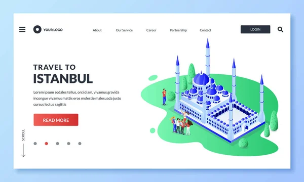 Viajar Estambul Turquía Ilustración Isométrica Vectorial Mezquita Sultan Ahmad Blue — Vector de stock