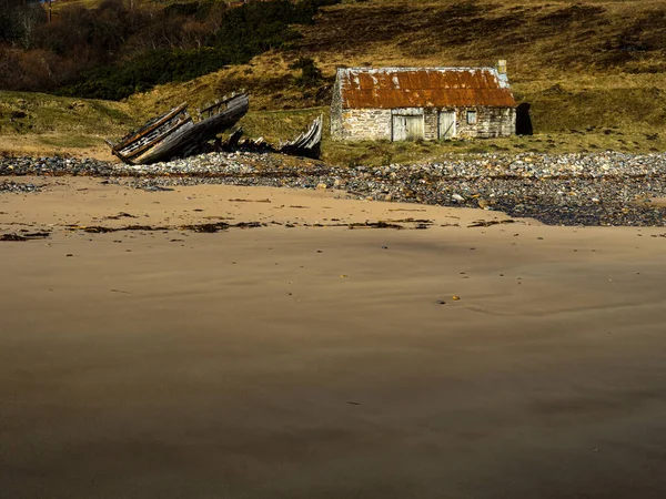 Boot Schuur Schotland Genomen Van Het Strand — Stockfoto