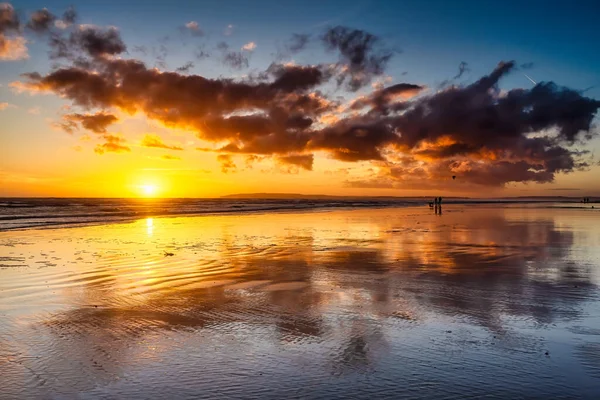 Reflection Sand Firery Sunset Jurys Gap — Stock Photo, Image