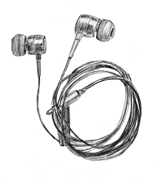 Sort musik hovedtelefoner med en Jack på en hvid baggrund. illustrativt design. - Stock-foto