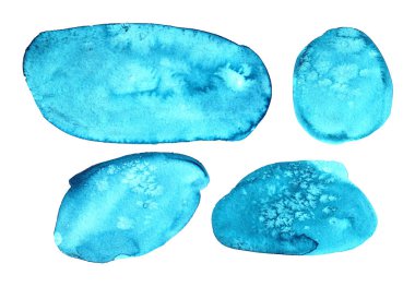 Tasarım ve metin şablonlarınız için beyaz turkuaz arkaplan üzerindeki suluboya noktalar kümesi