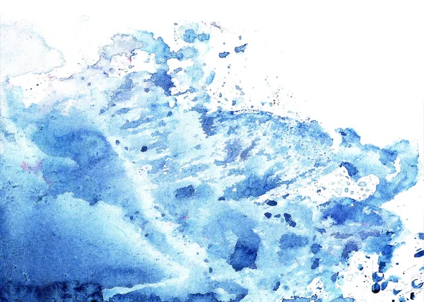 Abstract Blauwe Winter Met Strepen Spatten Aquarelachtergrond Met Witte Ruimte — Stockfoto
