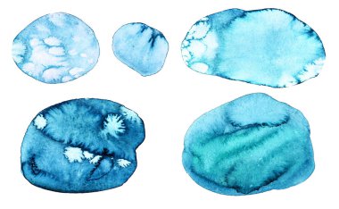 Canlı mavi, soyut suluboya arkaplan dokusu beyaza. Parlak zengin turkuaz soyut set suluboya deseni beyaz arkaplanda izole edilmiş metin için sıçramalar içeren düzenli noktalar